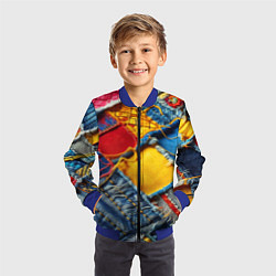 Бомбер детский Colorful denim patchwork - ai art, цвет: 3D-синий — фото 2