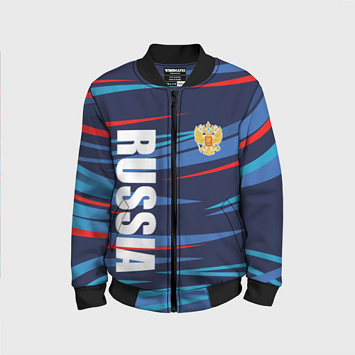 Детский бомбер Россия - blue stripes / 3D-Черный – фото 1