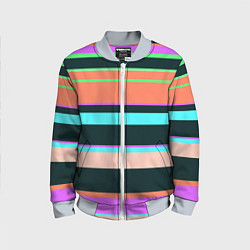 Бомбер детский Цветные разные полосы, цвет: 3D-серый