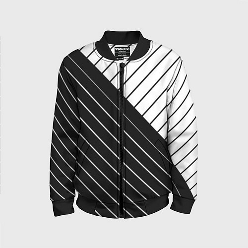 Детский бомбер Чёрно-белый косые линии / 3D-Черный – фото 1