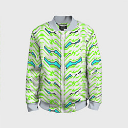 Бомбер детский Агрессивный бело-зелёный паттерн, цвет: 3D-серый