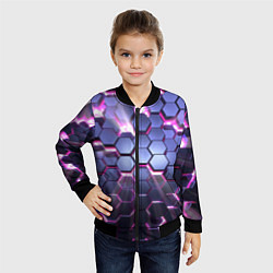 Бомбер детский Плиты с сиреневым неоновым свечением, цвет: 3D-черный — фото 2