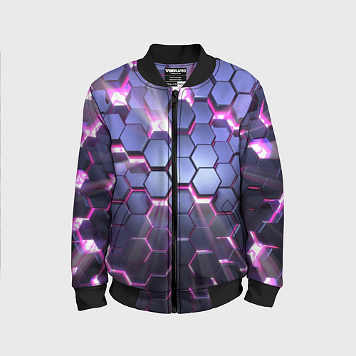Детский бомбер Плиты с сиреневым неоновым свечением / 3D-Черный – фото 1