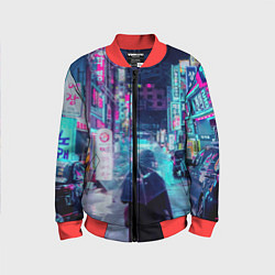 Бомбер детский Дождливый неоновый вечер в Японии, цвет: 3D-красный