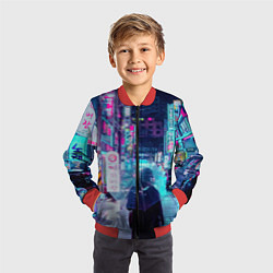 Бомбер детский Дождливый неоновый вечер в Японии, цвет: 3D-красный — фото 2