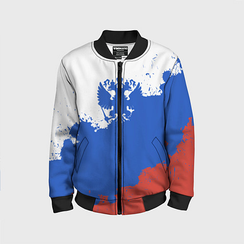 Детский бомбер Российский триколор и герб / 3D-Черный – фото 1