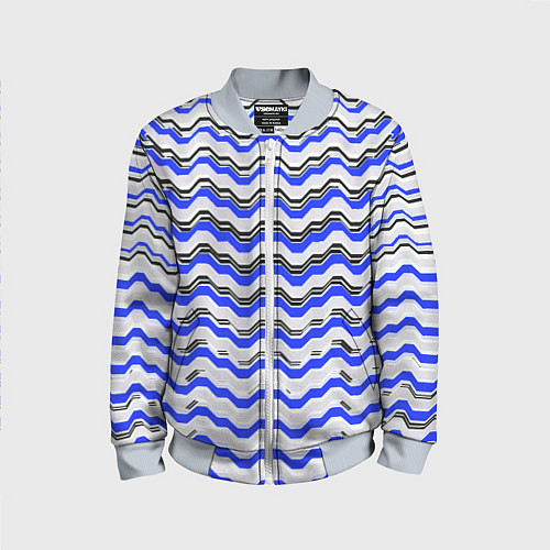 Детский бомбер Black and blue stripes on a white background / 3D-Серый – фото 1