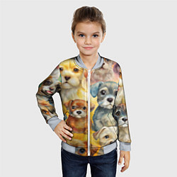 Бомбер детский Красочный паттерн с щенками, цвет: 3D-серый — фото 2