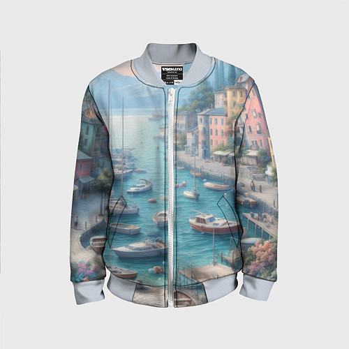 Детский бомбер Гавань с лодками / 3D-Серый – фото 1