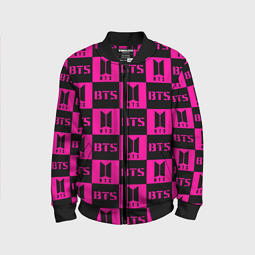 Детский бомбер BTS pattern pink logo / 3D-Черный – фото 1