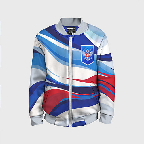 Детский бомбер Герб России на абстрактном фоне в цветах России / 3D-Серый – фото 1