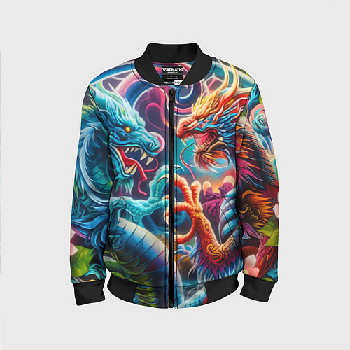 Детский бомбер Противостояние двух драконов - ирезуми / 3D-Черный – фото 1