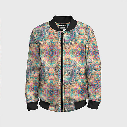 Детский бомбер Узор из котов и мандалы / 3D-Черный – фото 1