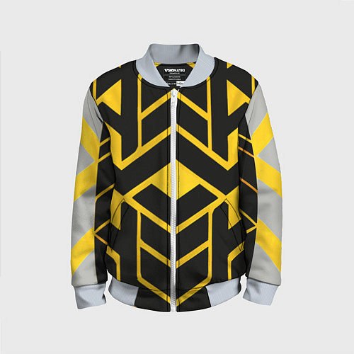 Детский бомбер Жёлтые полосы на чёрном фоне / 3D-Серый – фото 1