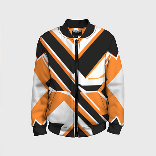Детский бомбер Чёрно-оранжевые широкие линии на белом фоне / 3D-Черный – фото 1