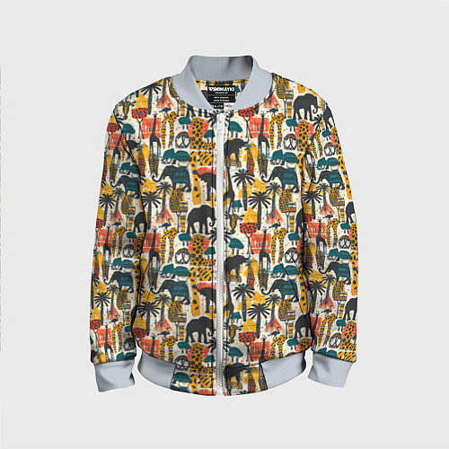 Детский бомбер Африка паттерн пальмы животные / 3D-Серый – фото 1