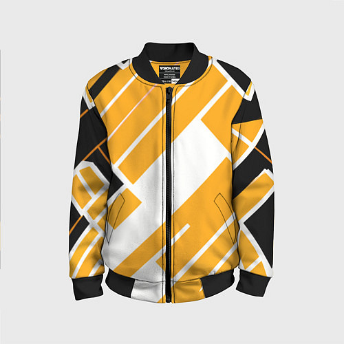 Детский бомбер Жёлтые широкие линии на белом фоне / 3D-Черный – фото 1