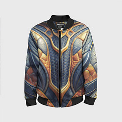 Детский бомбер Темная кожаная броня с желтой оплеткой