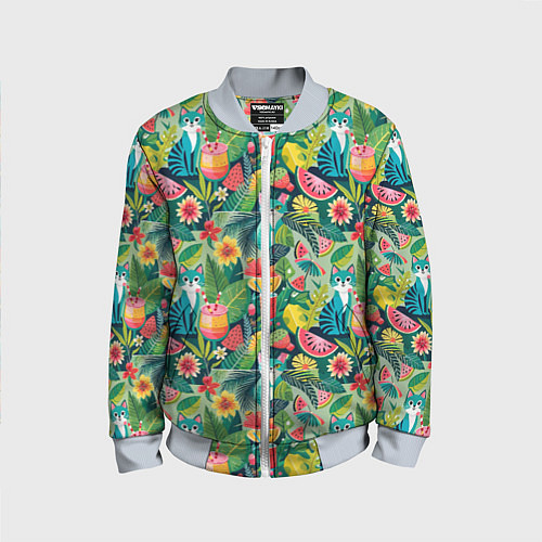 Детский бомбер Летние тропические котики с арбузным коктейлем / 3D-Серый – фото 1