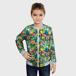 Бомбер детский Летние тропические котики с арбузным коктейлем, цвет: 3D-серый — фото 2