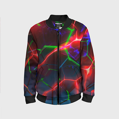 Детский бомбер Неоновые яркие зеленые плиты с красным светом / 3D-Черный – фото 1