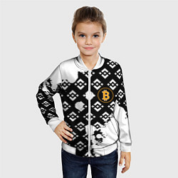 Бомбер детский Bitcoin pattern binance, цвет: 3D-белый — фото 2