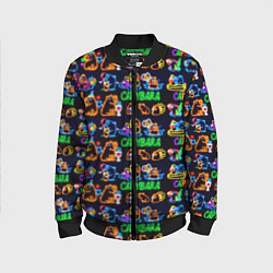 Бомбер детский Счастливая неоновая капибара, цвет: 3D-черный
