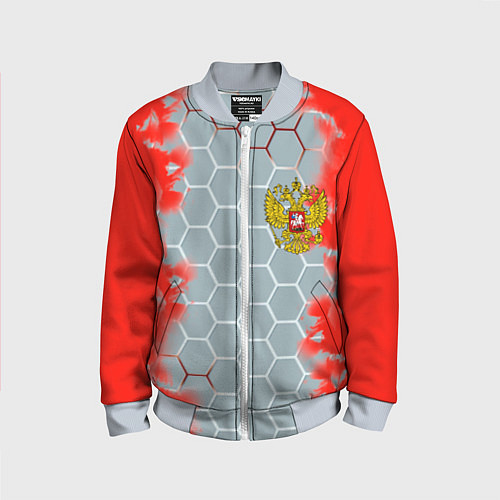 Детский бомбер Россия абстрактные соты / 3D-Серый – фото 1