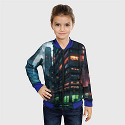 Бомбер детский Вечерня улица в неоновых лучах, цвет: 3D-синий — фото 2