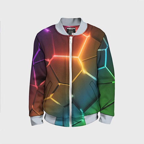 Детский бомбер Радужные неоновые плиты в разломе / 3D-Серый – фото 1