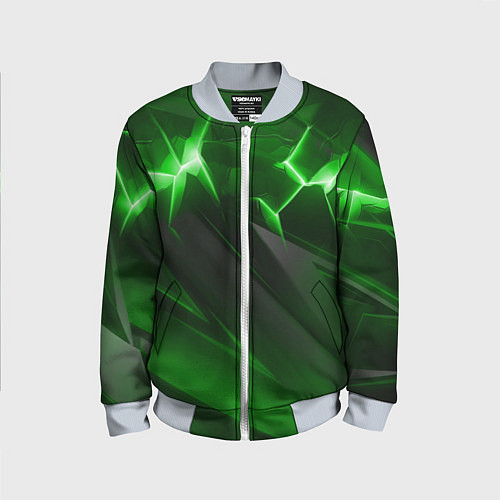 Детский бомбер Яркая зеленая объемная абстракция / 3D-Серый – фото 1