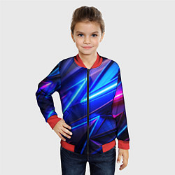 Бомбер детский Яркие неоновые геометрические линии, цвет: 3D-красный — фото 2