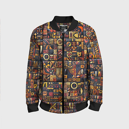 Детский бомбер Африканский орнамент резьба по дереву / 3D-Черный – фото 1