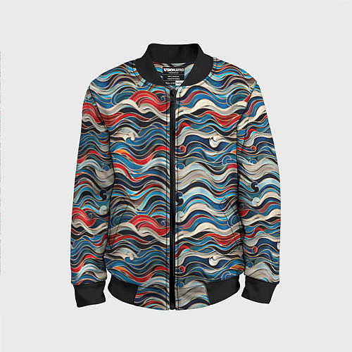 Детский бомбер Разноцветные абстрактные волны / 3D-Черный – фото 1