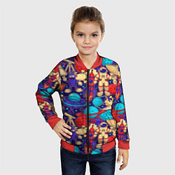 Бомбер детский Космические мультяшные персонажи, цвет: 3D-красный — фото 2