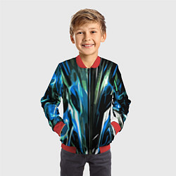 Бомбер детский Бело-синяя абстракция на чёрном фоне, цвет: 3D-красный — фото 2