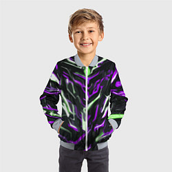 Бомбер детский Фиолетово-белые абстрактные линии на чёрном фоне, цвет: 3D-серый — фото 2