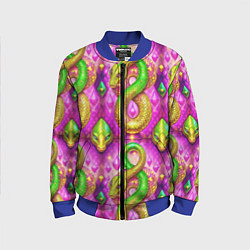 Бомбер детский Желто-зеленые змеи паттерн, цвет: 3D-синий