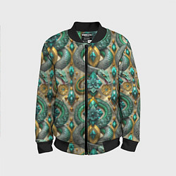 Детский бомбер Паттерн зеленые темные змеи