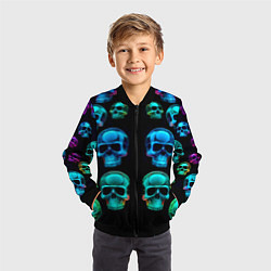 Бомбер детский Neon skulls - ai art pattern, цвет: 3D-черный — фото 2