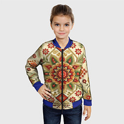 Бомбер детский Русские классические узоры и орнамент, цвет: 3D-синий — фото 2