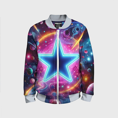 Детский бомбер Звезда в неоновом космосе - нейроарт / 3D-Серый – фото 1