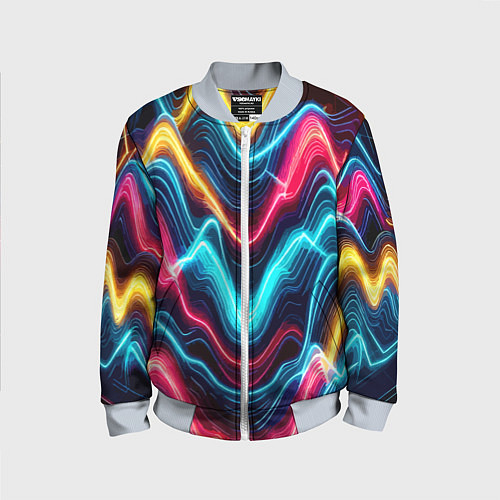 Детский бомбер Хаотичные неоновые полосы - абстракция / 3D-Серый – фото 1