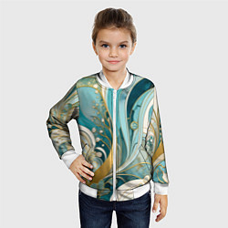Бомбер детский Бирюзовый с белым растительный узор в мягких тонах, цвет: 3D-белый — фото 2