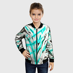 Бомбер детский Чёрно-голубая агрессивная абстракция на белом фоне, цвет: 3D-черный — фото 2
