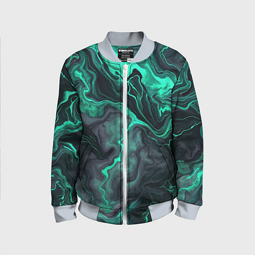 Детский бомбер Бирюзовый мрамор на черном фоне / 3D-Серый – фото 1