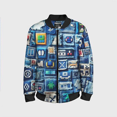 Детский бомбер Пэчворк с геймерскими знаками / 3D-Черный – фото 1