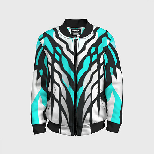 Детский бомбер Агрессивные чёрно-голубые полосы на белом фоне / 3D-Черный – фото 1