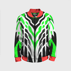 Детский бомбер Агрессивные зелёно-белые полосы на чёрном фоне