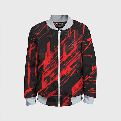 Детский бомбер Red stripes on a black background / 3D-Серый – фото 1